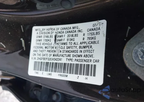 2014 Honda Civic Lx from USA, damaged, VIN 2HGFB2F52EH542241